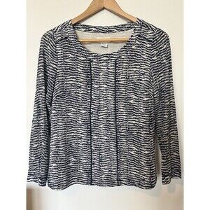 Vineyard Vines Navy And White Striped Long Sleeve Silk Blend Blouse Size…